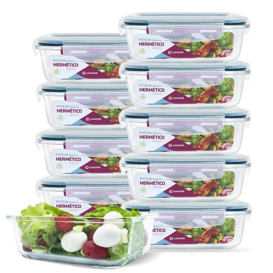 Foto do Conjunto 10 Potes de Vidro Hermético para Marmita Casa Linda 640ml