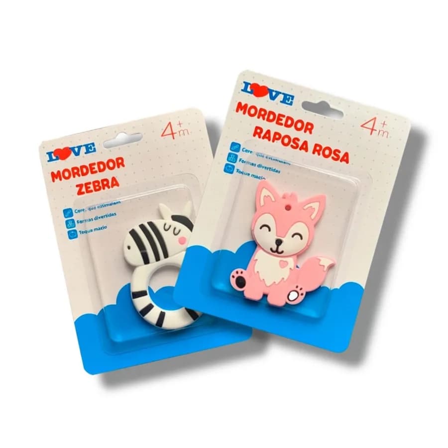 Kit Mordedor Bebê Silicone Animais - Love