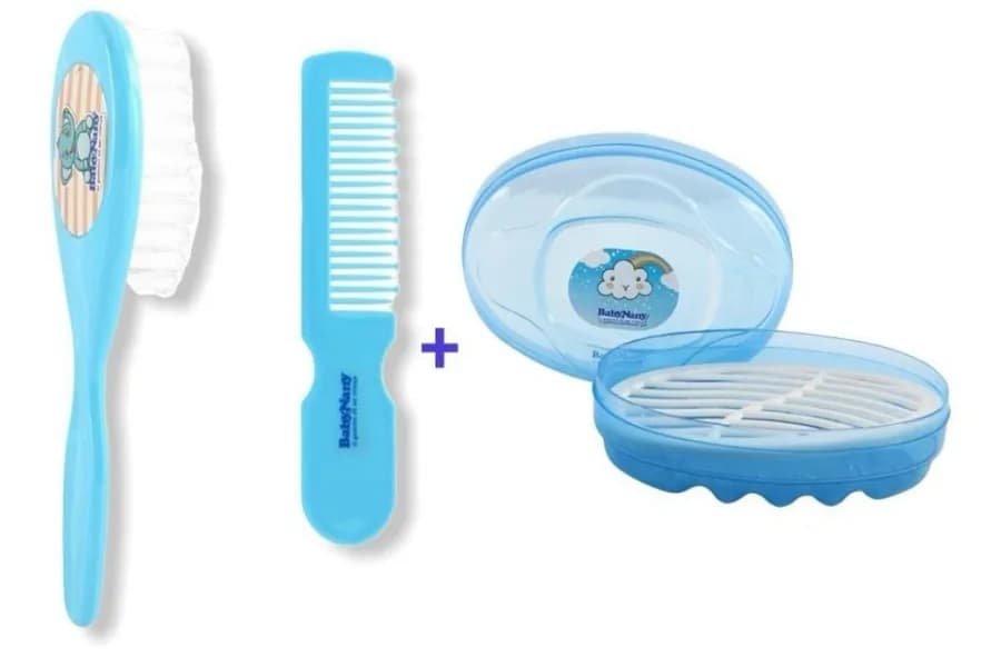 Kit Pente e Escova para Bebê e Saboneteira - Baby Nany