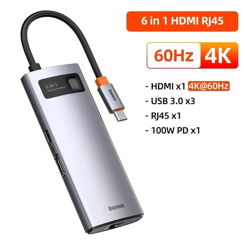 Hub USB-C Baseus 6 em 1 Multiportas com HDMI 4K