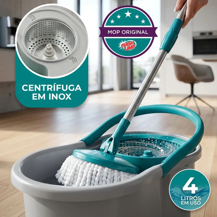 Foto do Mop Giratório Fit Flash Limp, Balde 8 Litros (MOP5010)
