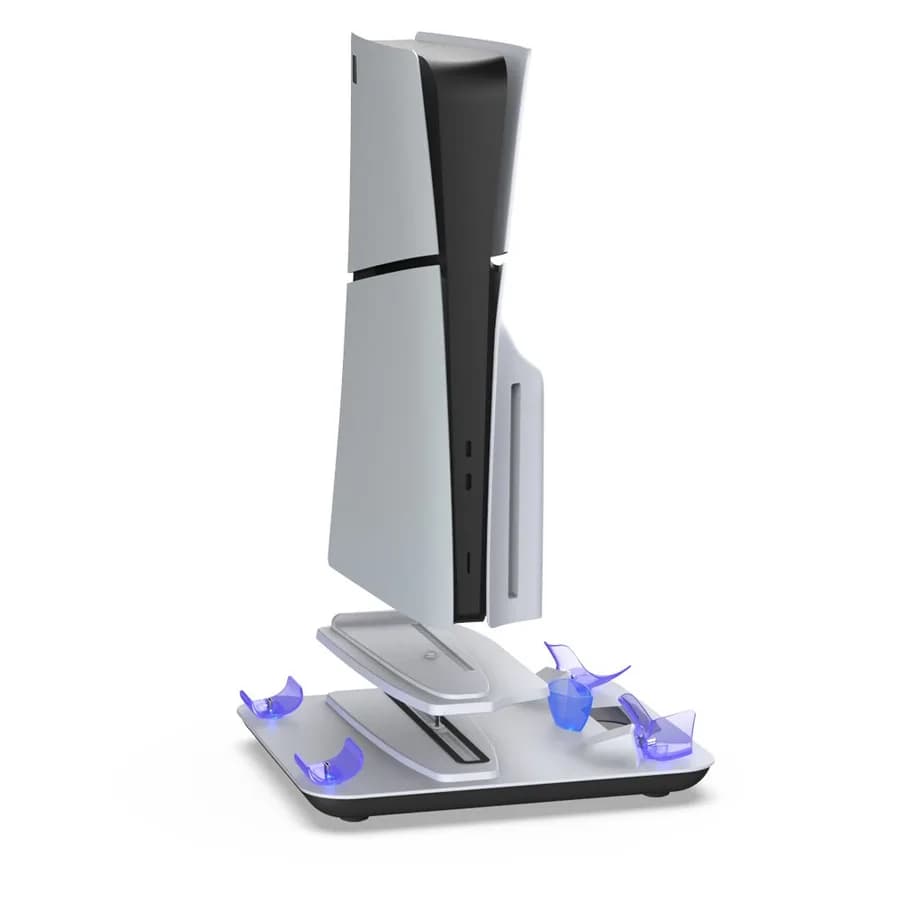 Suporte Vertical com Cooler para PS5 Slim, 2 Ventoinhas e Carregamento de Controles