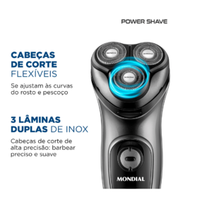 barbeador eletrico mondial power shave be 02 preto e prata bivolt