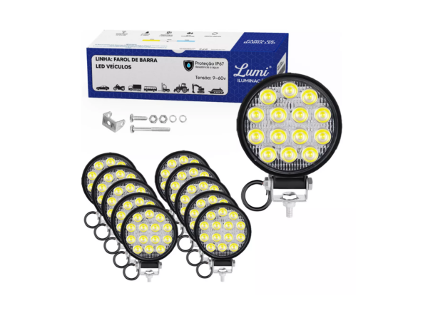 Kit 10 Refletor Luminário Lumi Farol 42w Led Redondo