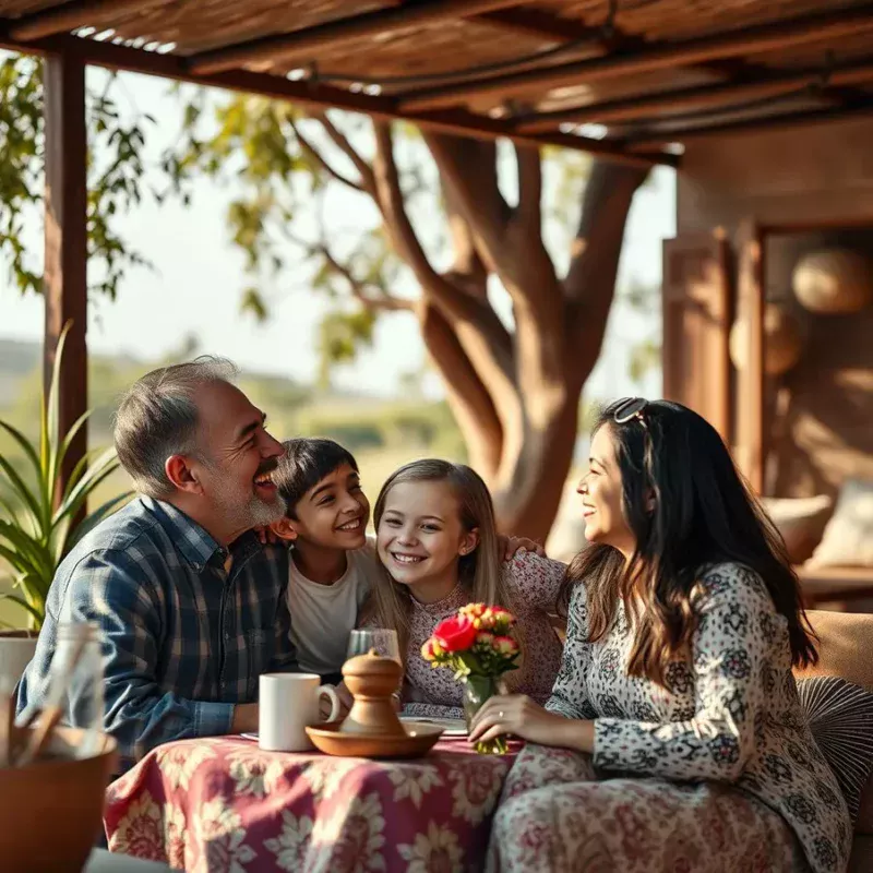 Pais e filhos ao ar livre, sorrindo e desfrutando de momentos felizes juntos.