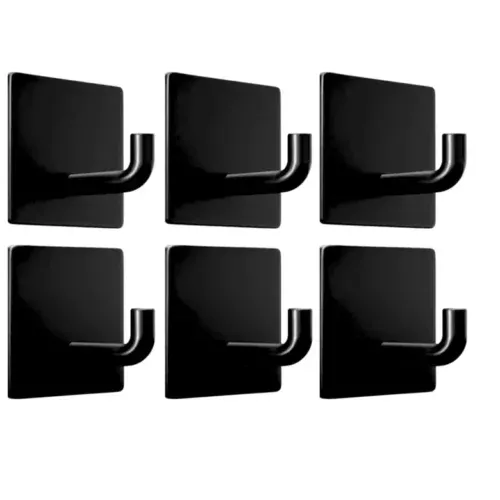 imagem de Kit com 6 Ganchos Autoadesivos de Metal Preto