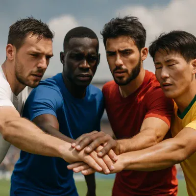 Jogadores de futebol de diferentes países unidos, simbolizando o impacto global do torneio. Mundial de Clubes Fifa 2025