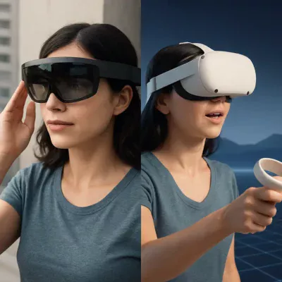 Elementos visuais combinados de RA e RV, incluindo dispositivos e ambientes imersivos. Realidade Aumentada