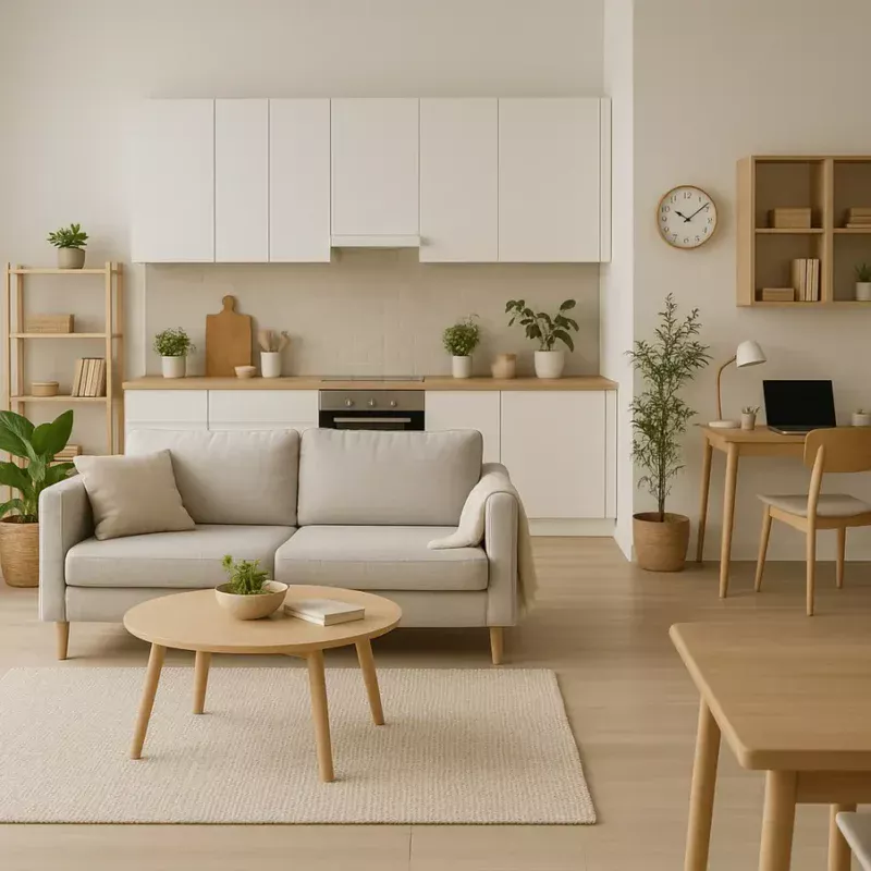 Imagem de uma casa moderna bem organizada com vários ambientes em harmonia.