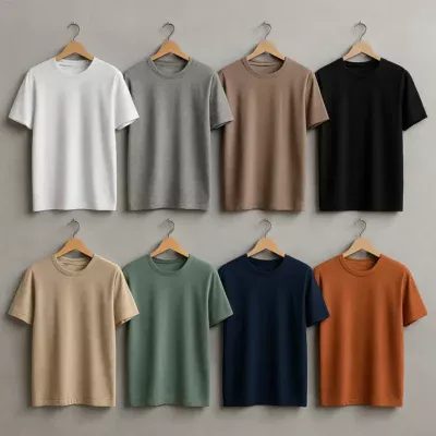 Diversas camisetas masculinas de estilos diferentes em uma loja.