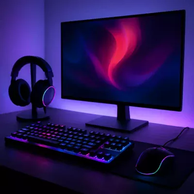 Conjunto de periféricos gaming com design moderno e iluminação LED.