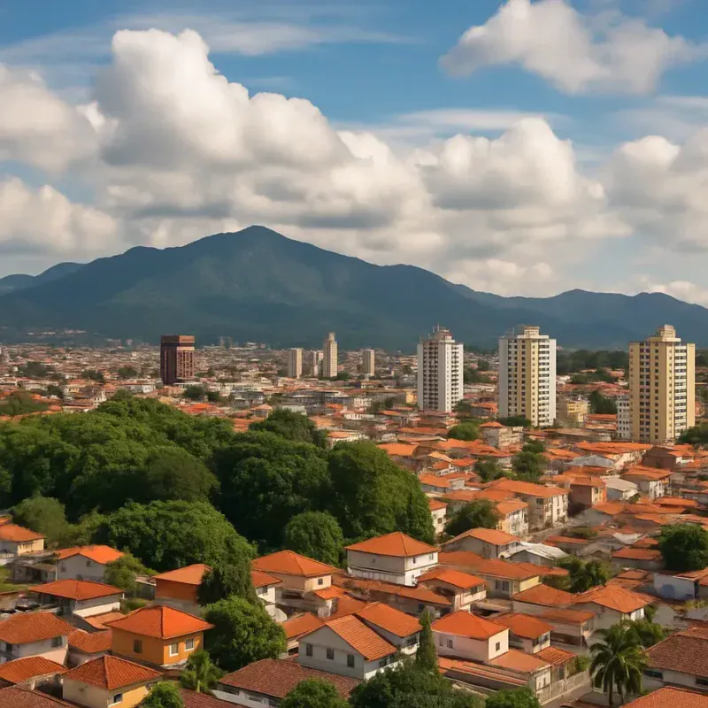 Visão panorâmica de Mogi das Cruzes destacando paisagens urbanas e naturais. Mogi das Cruzes Clima