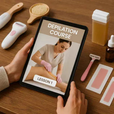 Pessoa olhando uma página de curso de depilação em um tablet com ferramentas ao redor. Curso Depilação Profissional Online: Guia Completo Transforme sua carreira com o Curso Depilação Profissional Online, adquirido habilidades práticas no conforto da sua casa.