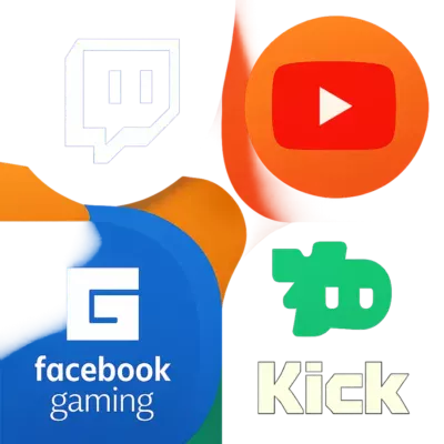 Composição visual com logotipos das principais plataformas de games ao vivo.Plataformas Games