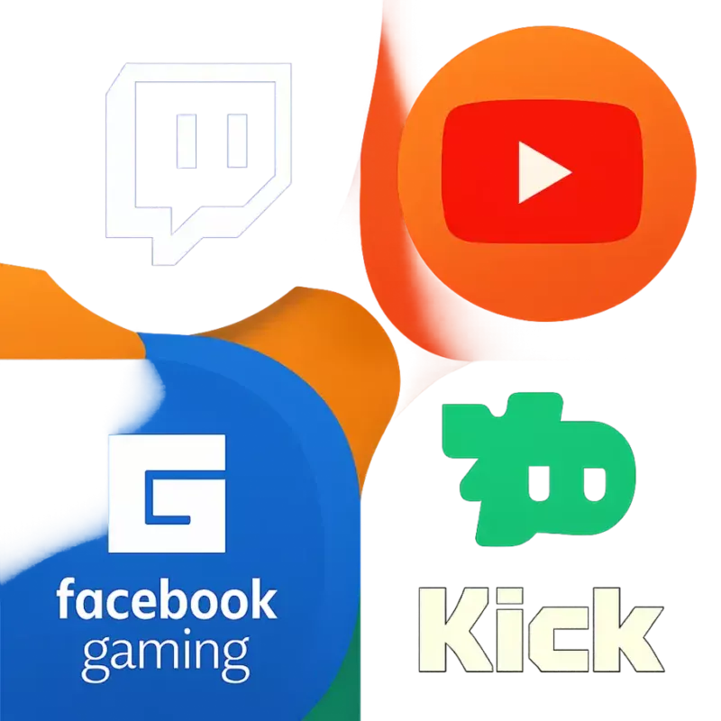 Composição visual com logotipos das principais plataformas de games ao vivo.Plataformas Games