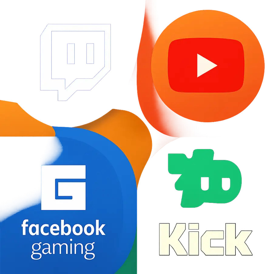 Composição visual com logotipos das principais plataformas de games ao vivo.Plataformas Games