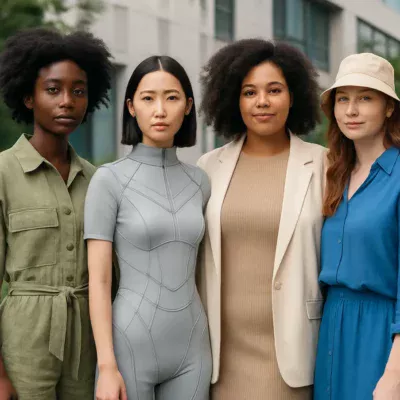 Modelos mostrando as tendências de moda feminina para 2025, incluindo sustentabilidade e inovação. Moda Feminina