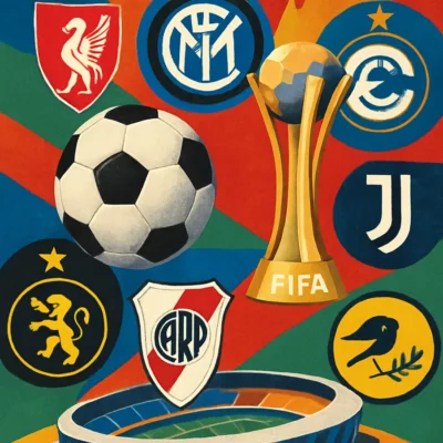 Colagem com ícones de futebol de diferentes países para o Mundial de Clubes FIFA 2025. Clubes do Mundial de Clubes Fifa 2025 Descubra os clubes que participarão do Mundial de Clubes FIFA 2025 e suas expectativas.