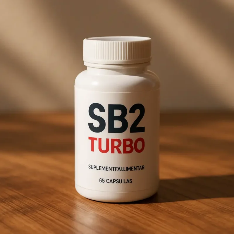 Imagem do frasco de Sb2 Turbo destacado na mesa. SB2 Turbo vale a pena