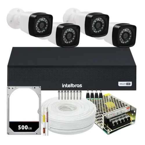 Imagem de kit 4 cameras segurança 1080p full hd dvr intelbras