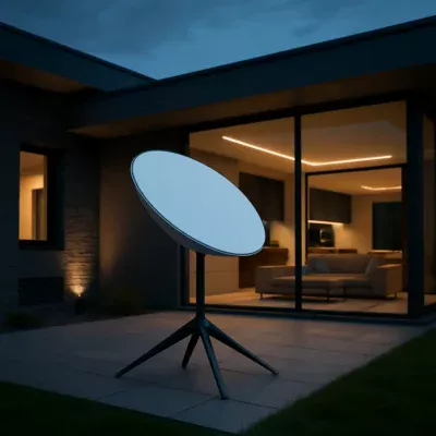 Antena Starlink V4 instalada em uma casa moderna, simbolizando tecnologia avançada. Antena Starlink V4 Vale a Pena