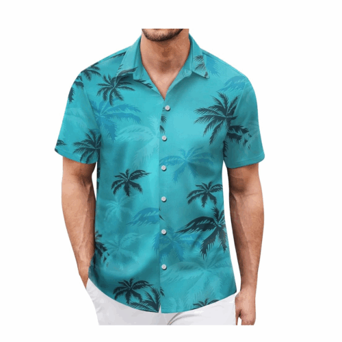 Camisa havaiana masculina manga estampada