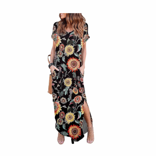 HUSKARY Vestido maxi feminino de verão casual