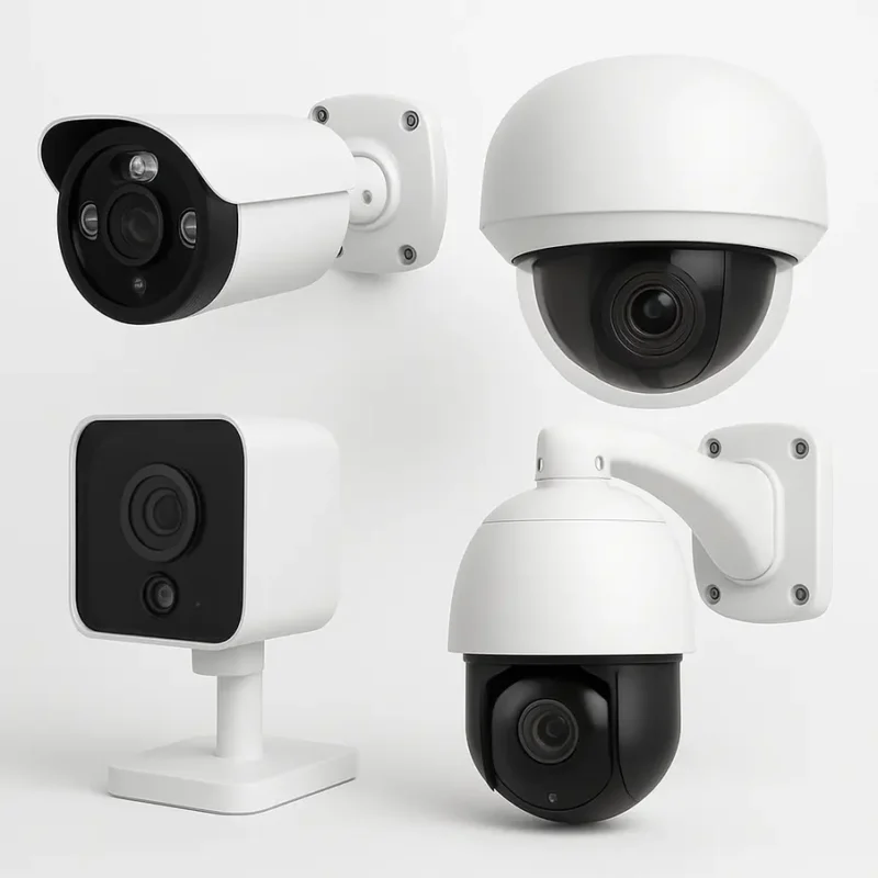 Diferentes modelos de câmeras de segurança para aplicações profissionais. Câmeras de Segurança Profissional