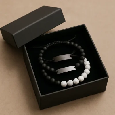 Caixa de presente com pulseiras casal. Pulseira Casal