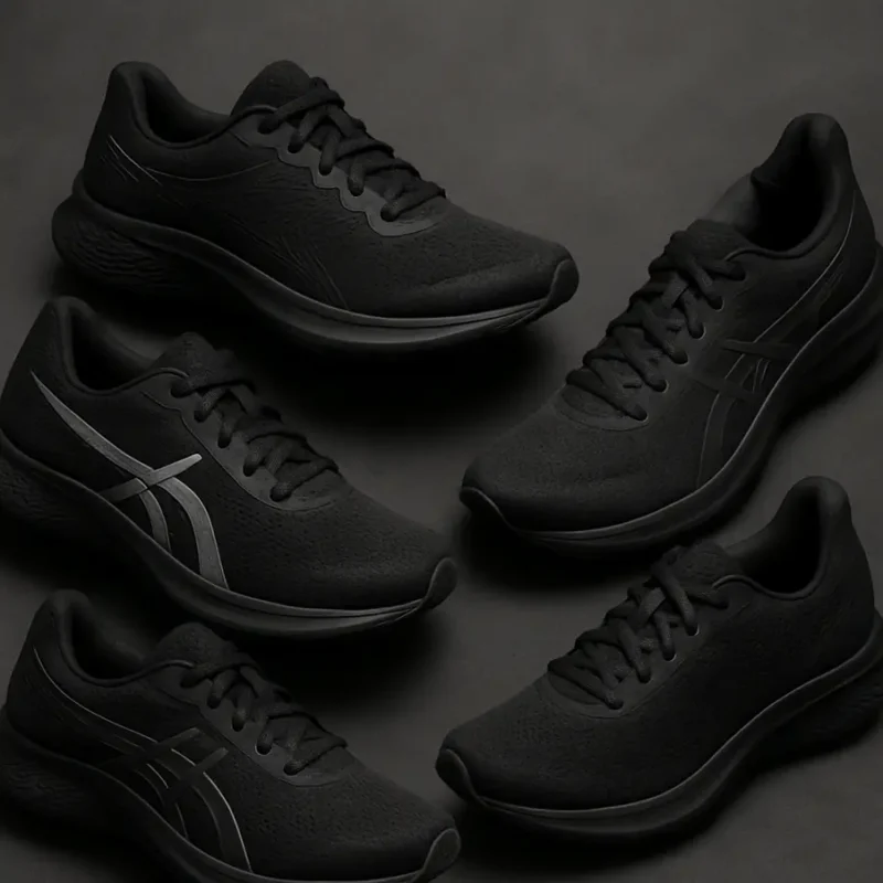 Vários modelos de tênis de corrida femininos pretos. Tênis esportivo corrida feminino preto
