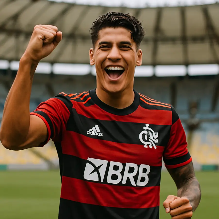 Jorge Carrascal usando o uniforme do Flamengo no Maracanã.