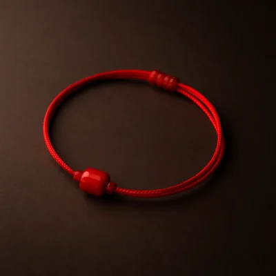Design de pulseira vermelha sobre um fundo elegante.