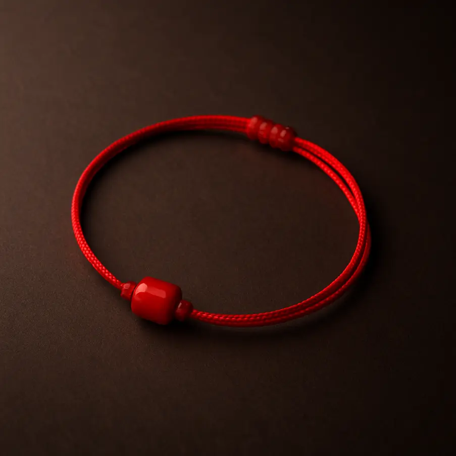 Design de pulseira vermelha sobre um fundo elegante.