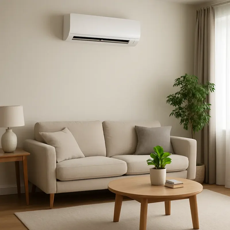 Ambiente moderno com ar condicionado instalado, simbolizando conforto e eficiência. Comprar Ar Condicionado