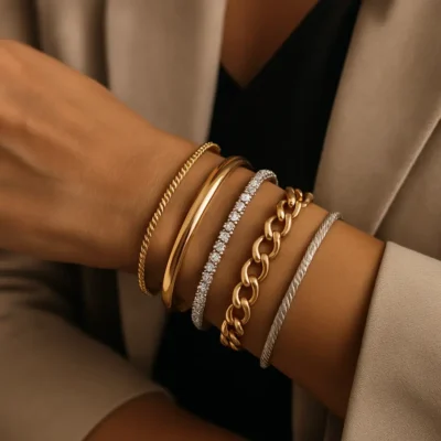 Pulso com pulseiras elegantes mostrando estilo e moda.
