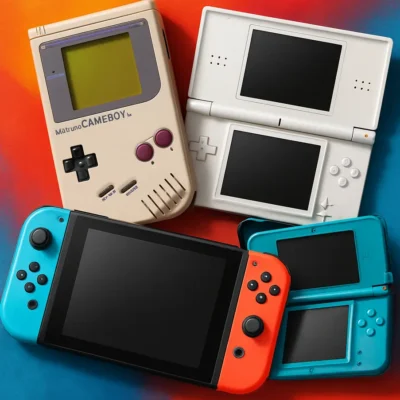 Colagem dos principais consoles portáteis da Nintendo ao longo das décadas. Melhores Consoles Portáteis Nintendo